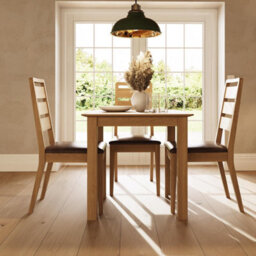 Fwstyle Set Of 2 Ready Assembled Dining Chairs Ladder Back Natural Oak Faux Leather Cushioned Seat (H) 100 (W) 46Cm (D) 56.5Cm - thumbnail 3