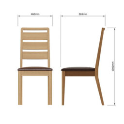 Fwstyle Set Of 2 Ready Assembled Dining Chairs Ladder Back Natural Oak Faux Leather Cushioned Seat (H) 100 (W) 46Cm (D) 56.5Cm - thumbnail 8