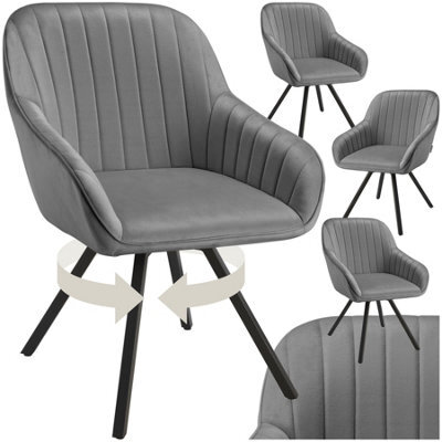 Tectake Set Of 4 Lounge Armchair Living Room Accent Chair 360 Swivel Slim Steel Legs Velvet Fabric - Grey - image 1