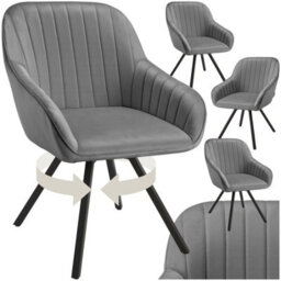 Tectake Set Of 4 Lounge Armchair Living Room Accent Chair 360 Swivel Slim Steel Legs Velvet Fabric   - Grey - thumbnail 1