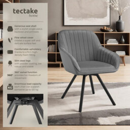 Tectake Set Of 4 Lounge Armchair Living Room Accent Chair 360 Swivel Slim Steel Legs Velvet Fabric   - Grey - thumbnail 2