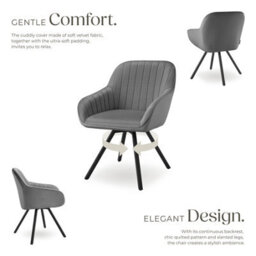 Tectake Set Of 4 Lounge Armchair Living Room Accent Chair 360 Swivel Slim Steel Legs Velvet Fabric   - Grey - thumbnail 3