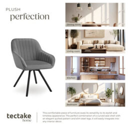 Tectake Set Of 4 Lounge Armchair Living Room Accent Chair 360 Swivel Slim Steel Legs Velvet Fabric   - Grey - thumbnail 7