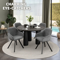 Tectake Set Of 4 Lounge Armchair Living Room Accent Chair 360 Swivel Slim Steel Legs Velvet Fabric   - Grey - thumbnail 9