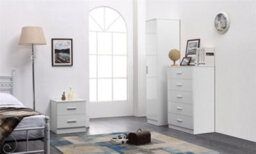 Reflect 1 Door Plain Wardrobe, 5 Drawer Chest, 2 Drawer Bedside - White Gloss & Matt White - Bedroom Furniture Set - thumbnail 1