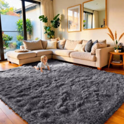 Aspire Homeware Non Slip Grey Shaggy Rug Soft Fluffy Washable, Living Room And Dining Room Rug, (L)230Cm X (W)160Cm - thumbnail 1