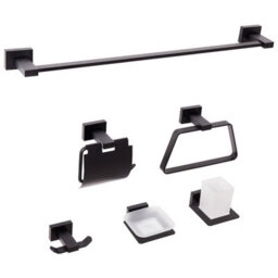 Beliani 6-Piece Bathroom Hardware Set Riohacha With Towel Bars And Hooks Black - thumbnail 1