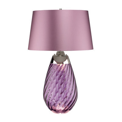Elstead Lena 2 Light Large Plum Table Lamp, Plum-Tinted Glass , Heather Shade, E27 - image 1