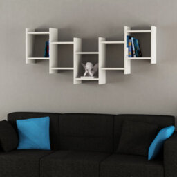 Decortie Bat Modern Floating Wall Shelf With 5 Compartments For Stylish Storage White 64Cm