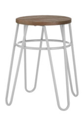 Orsina Grey Metal And Elm Wood Round Stool, Small Hairpin Stool, Versatile Metal Stool For Home, Office, Lounge - thumbnail 3