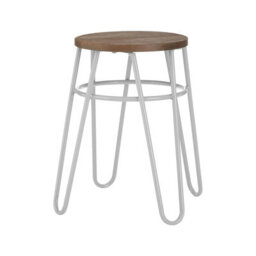 Orsina Grey Metal And Elm Wood Round Stool, Small Hairpin Stool, Versatile Metal Stool For Home, Office, Lounge - thumbnail 1