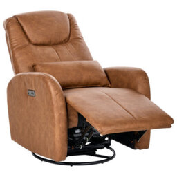 Beliani Rocking Electric Recliner Chair Kronos With Usb Port Swivel Faux Leather Brown - thumbnail 1