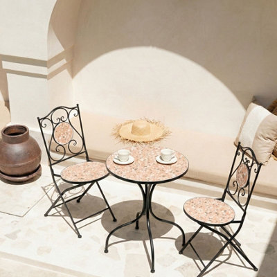 Beliani Black Metal Set Of 2 Garden Chairs With Terrazzo Ceramic Insets, Vintage Outdoor Dining Chairs - image 1