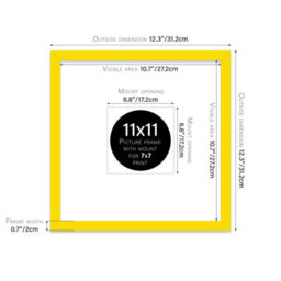 "11X11"" Yellow Picture Frame - 11X11"" Square Frame With 7X7"" Mount For 11X11""/7X7"" Pictures Art Deco Style Gallery Wall, 1 Pack" - thumbnail 2