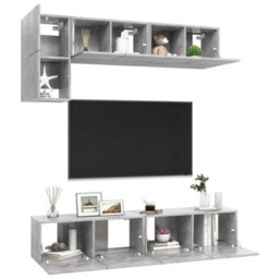 Berkfield Practical 5 Piece Tv Cabinet Set Concrete Grey Engineered Wood - thumbnail 3