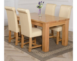 That's Furniture Dakota 152 X 87 Cm Chunky Medium Oak Dining Table And 4 Chairs Dining Set With Washington Ivory Leather Chairs - thumbnail 1