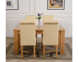 That's Furniture Dakota 152 X 87 Cm Chunky Medium Oak Dining Table And 4 Chairs Dining Set With Washington Ivory Leather Chairs - thumbnail 2