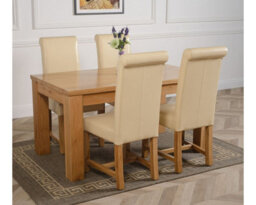 That's Furniture Dakota 152 X 87 Cm Chunky Medium Oak Dining Table And 4 Chairs Dining Set With Washington Ivory Leather Chairs - thumbnail 3