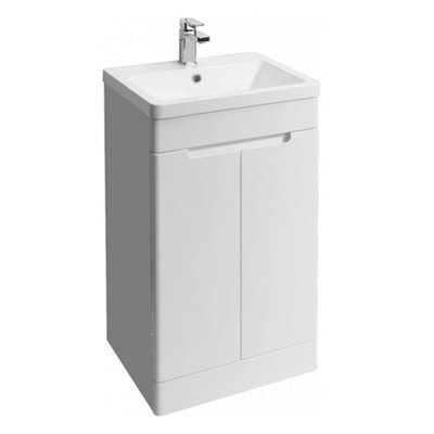 Bubly Bathrooms Selkirk 500mm Gloss White Freestanding Vanity Unit With Basin & 2 Doors - Modern Bathroom Cabinet