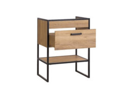 Impact Furniture Freestanding Bathroom Furniture Set Tall Cabinet 600mm Vanity Sink Unit Black Steel Industrial Frame Oak Finish Loft Brook - thumbnail 8