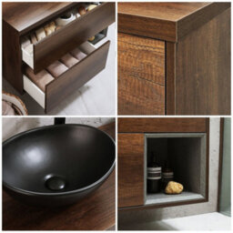 Homestylestore Dark Oak 1000mm Wall Hung Bathroom Vanity Unit With Oval Countertop Basin And Graphite Basin - thumbnail 2