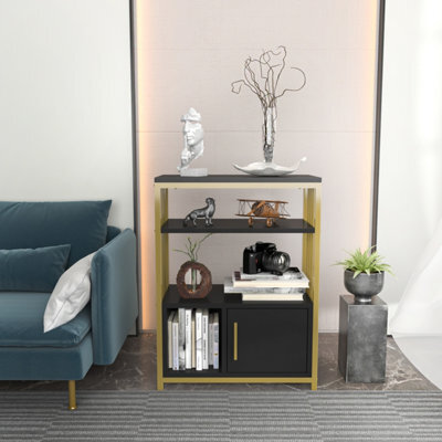 Decorotika Letos Bookcase Shelving Unit Anthracite & Gold - image 1
