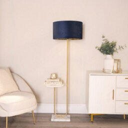 Valuelights Tavel Gold Floor Lamp With Table And Navy Blue Velvet With Gold Inner Lamp Shade - thumbnail 3