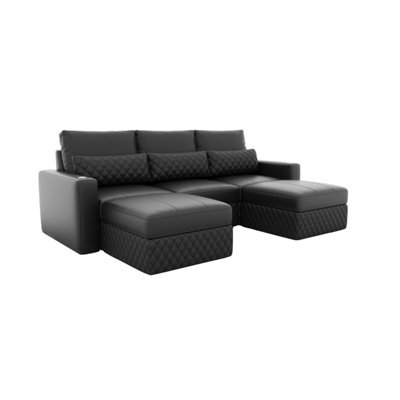 Valencia Pisa Top Grain Nappa 11000 Leather Lounge Sectional Three Seats Sofa With 2 Ottomans Black Removable Cushions - image 1