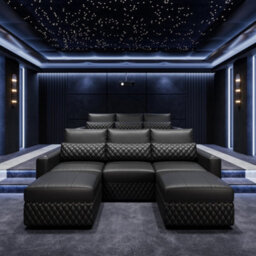 Valencia Pisa Top Grain Nappa 11000 Leather Lounge Sectional Three Seats Sofa With 2 Ottomans Black Removable Cushions - thumbnail 2
