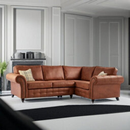 Oakland Suede Leather 2C1 Corner Sofa Brown - thumbnail 2