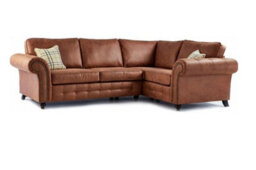 Oakland Suede Leather 2C1 Corner Sofa Brown - thumbnail 1