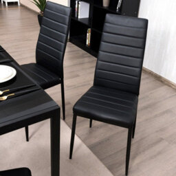 Set Of 6 Dining Chairs Padded Seat High Back Dining Side Chairs Pvc Leather - thumbnail 6