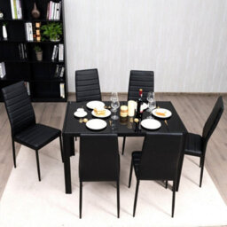 Set Of 6 Dining Chairs Padded Seat High Back Dining Side Chairs Pvc Leather - thumbnail 3