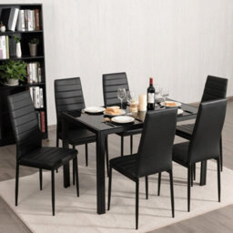 Set Of 6 Dining Chairs Padded Seat High Back Dining Side Chairs Pvc Leather - thumbnail 4