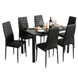 Set Of 6 Dining Chairs Padded Seat High Back Dining Side Chairs Pvc Leather - thumbnail 1