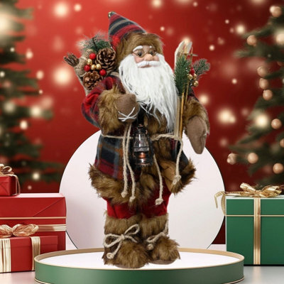 Decoris Traditional Tartan Plush Santa Figurine Standing Father Christmas Decoration 45Cm - image 1