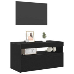 Berkfield Modern Tv Stand With Led Lights - Black Oak - 75X35X40 Cm - Made Of Engineered Wood - thumbnail 3