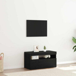 Berkfield Modern Tv Stand With Led Lights - Black Oak - 75X35X40 Cm - Made Of Engineered Wood - thumbnail 2