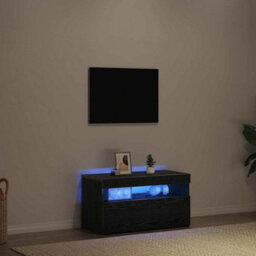 Berkfield Modern Tv Stand With Led Lights - Black Oak - 75X35X40 Cm - Made Of Engineered Wood - thumbnail 4