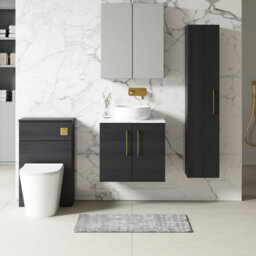 Nuie Arno Wall Hung 2-Door Vanity Unit With Laminate Worktop In Anthracite Woodgrain - thumbnail 3