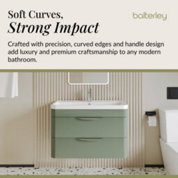 Balterley Aldershawe Contemporary Wall Hung 2 Drawer Bathroom Vanity Unit & Ceramic Basin, Satin Green, 810mm - thumbnail 6