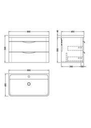 Balterley Aldershawe Contemporary Wall Hung 2 Drawer Bathroom Vanity Unit & Ceramic Basin, Satin Green, 810mm - thumbnail 8