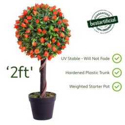 Best Artificial 2Ft / 60Cm Orange Tulip Ball Tree Plant Garden Office Conservatory Tropical Indoor Outdoor - thumbnail 3