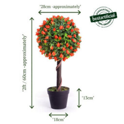 Best Artificial 2Ft / 60Cm Orange Tulip Ball Tree Plant Garden Office Conservatory Tropical Indoor Outdoor - thumbnail 2
