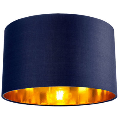 Happy Homewares Contemporary Blue Cotton 14 Table/pendant Lamp Shade With Shiny Copper Inner - image 1
