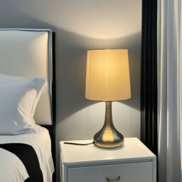 Brushed Silver Touch Table Lamp With Cream Shade Single Modern Bedside Light Led Compatible - thumbnail 3