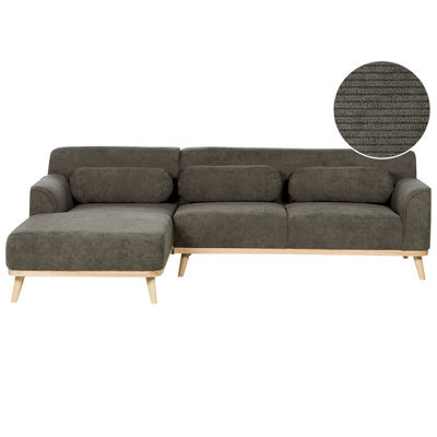 Beliani Corner Sofa 3 Seater Simos Corduroy Dark Green Right Hand - image 1