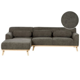 Beliani Corner Sofa 3 Seater Simos Corduroy Dark Green Right Hand - thumbnail 1