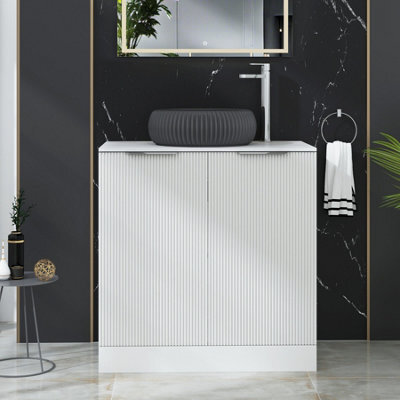 Royal Bathrooms Evora 800mm Matt White Fluted Floor Standing Countertop Vanity Unit 2 Door With Milan Black Basin - image 1