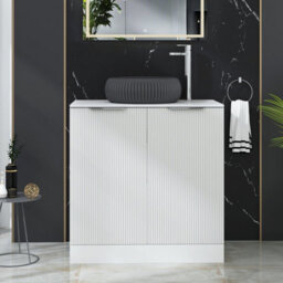 Royal Bathrooms Evora 800mm Matt White Fluted Floor Standing Countertop Vanity Unit 2 Door With Milan Black Basin - thumbnail 1